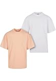 Urban Classics Herren T-Shirt Tall Tee 2-Pack, 2er Pack T-Shirt für Männer, Baumwolle, gerippter Rundhals, softapricot+white, XL