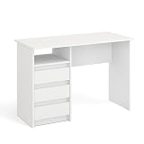 KOMTO Schreibtisch mit Schubladen - Bürotisch Computertisch Klein Arbeitstisch Büro PC-Tisch Kinderschreibtisch mit Stauraum | Moderner Schreibtisch Weiß | Oslo 110 x 50 x 74