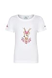 Mädchen T-Shirt mit Glitzer-Steinen, REH- und Blumenstickereien Pink/Weiss Größe 98