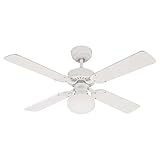 Westinghouse Vegas 7218540 Deckenventilator mit Beleuchtung, A++ to E, Metall, 60 W, E27, weiß, 105 x 105 x 44.2