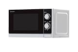 Sharp R200INW Solo-Mikrowelle / 20 L / 800 W / 5 Leistungsstufen / Timer von 35 Minuten bis 00 Sekunden / gewichtgesteuertes Auftauen / Energiesparmodus / Glasdrehteller (25,5 cm) / silb