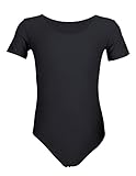 Aquarti Mädchen Gymnastikanzug Kurzarm Ballett Trikot, Farbe: Schwarz, Größe: 128