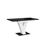 MEBLINI Esstisch Ausziehbar - Esszimmertisch Modern - Küchentisch - Säulentisch - Ausziehtisch - Dining Table - Esszimmertische - 120-160x80x75cm - MASIV - Schwarz Hochglanz/Weiß Hochg