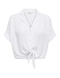 ONLY Damen Bluse verkürzt Halbarm Knoten-Detail Hemdkragen Knopfleiste elegant, Farben:Weiß, Größe:L