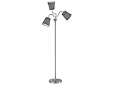 Reality Leuchten Stehleuchte Windu R40153011, Metall Nickel Matt, Stoffschirm Grau, exkl. 3xE27