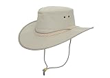 Australien Style Sommerhut mit breite Krempe, Vegan, angenehm leicht, Kinnband inklusive, toller Cowboy-Hut beim Wandern, Reisen, hoher Sonnenschutz am Strand, wasserfest, Unisex