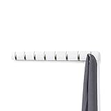 Umbra Flip 8 Garderobenhaken – Moderne, Schlichte und Platzsparende Garderobenleiste mit 8 Beweglichen Haken für Jacken, Mäntel, Schals, Handtaschen und Mehr, Weiss/Nick
