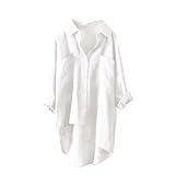 Damen Musselin Bluse Sommer Leichte Atmungsaktive Leinenhemd Tshirt Casual FashionLeinenbluse Top Locker Freizeit 2024 Oberteile Aus Baumwolle Und Leinen Mit Langen Ärmeln Und Revers Damen Weiß XXL