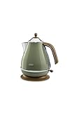 De'Longhi Wasserkocher Icona Vintage KBOV2001.GR - 1,7 l mit Wasserstandsanzeige und 360° Basis,Edelstahl in elegantem Retro Look mit Chrom-Details,‎2000 W,‎ ‎23.01 x 23.01 x 26.49 cm,O