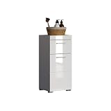 trendteam smart living - Amanda - Kommode - Weiß Hochglanz - Standschrank - (BxHxT) 37 x 79 x 31 cm - Badschrank mit 1 Tür und 1 Schublade - silberfarbene Griffe - universal einsetzb