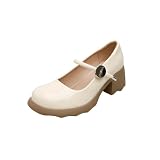 Damen Shallow High Heels Bequem Dick mit Einfach Einfach Hundert mit Erhöhung Mary Jane Schuhe Temperament Mode Retro Party High H