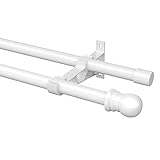 Gardinenstangen, 76-186CM Gardinenstangen Innenlauf 2-läufig aus Edelstahl, Durchmesser 2.54CM Gardinenstangen Verstellbare mit Endstück Kappe für Küche Schlafzimmer Fenster/Weiß