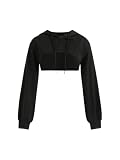 GORGLITTER Damen Crop Hoodie Pullover Sehr Kurz Cool Sweatshirts Langarm Kapuzenpullover Cut Outs Shirts mit Kapuze Schwarz S