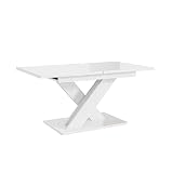 MEBLINI Esstisch Ausziehbar - Esszimmertisch Modern - Küchentisch - Säulentisch - Ausziehtisch - Dining Table - Esszimmertische - 140-180x80x75cm - Bronx - Weiß Hochg