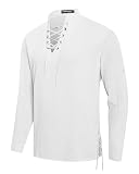 NANAMEEI Leinenhemd Herren Hemd mit Schnürung Herren Leinenhemd Schottisch Jacobit Shirt Weiß M