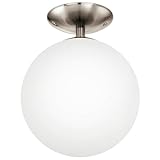 EGLO Deckenlampe Rondo, runde Deckenleuchte, Deckenbeleuchtung Glaskugel, Kugel Lampe Wohnzimmer aus Metall in Silber und Glas in Opal matt weiß, E27 Fassung