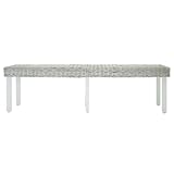 GFEROMRF Sitzbank Weiß 160x35x45 cm aus Kubu Rattan und massivem Mahagoniholz, Bequeme Esszimmerbank mit weicher Sitzfläche für Wohnzimmer, Schlafzimmer oder F