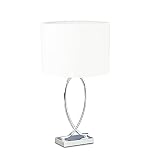 Relaxdays Tischlampe silber, Lampenschirm Gestell, Nachttischlampe Metall, Schirm rund, Eisen, HBT: 51x28x28 cm, weiß
