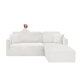 Samt-Sofabezug in L-Form, 2-teilig, universal, linke und rechte Eck-Chaiselongue, Sofabezug für Halbinsel-Sofa, Weiß (2 Sitze 145 - 185 cm)