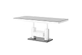 Design Couchtisch Tisch mit Schublade HM-120 Hochglanz stufenlos höhenverstellbar ausziehbar Esstisch, Farbe:Grau Hochglanz - Weiß Hochg