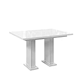 MEBLINI Esstisch Ausziehbar - Esszimmertisch Modern - Küchentisch - Ausziehtisch - Säulentisch - Ausziehbarer Tisch - Dining Table - Esszimmertische - 120-160x80x76cm - Gloss - Weiß Hochg