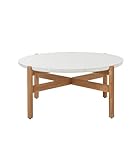 Dehner Lounge Tisch Portofino groß, Terrassentisch, Ø 80 cm, Höhe 37.8 cm, FSC® zertifiziertes Teakholz/Tischplatte aus Terrazzo, weiß/Hellb