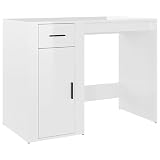 vidaXL Schreibtisch, Computertisch mit viel Stauraum, Bürotisch für Schlafzimmer Wohnzimmer Büro, Laptoptisch PC Tisch, Hochglanz-Weiß Holzwerk