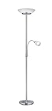 lightling Deckenfluter Stehleuchte Klaus mit LED Leselampe | nickel matt Metall | exkl. 2 x E27 (max. 18W) | beweglicher Lesearm 1 x E14 (max. 10W) | Höhe: 180 cm, Durchmesser: 34