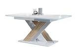 INOBA home Weiß Hochglanz/Sonoma Eiche Esstisch Ausziehbar B:140-180 cm H:75 cm T:80 cm - Säulentisch - Rechteckig Ausziehtisch - Wohnzimmer, Küche Esszimmertische Harmony Kollek