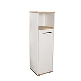 BadeDu ARC Midischrank mit verchromtem Griff – Schrank für das Badezimmer (30 cm x 103,5 cm x 28 cm) – Badschrank schmal aus Holz in Weiß und E
