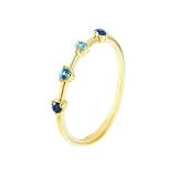 KnSam Echt Gold Schmuck Freundschaftsringe Gold 585, Pärchen Ringe Schmal mit Saphir Blau, Solitärring Topas Au585 Gold, Gr.62 (19.7)