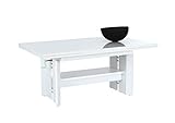Hela Tische, Funktionscouchtisch Dario, Lackiert Hochglanz Weiß, ausziehbar 110-180cm, höchenverstellbar 50-60 cm, Ablageboden, Handkurb