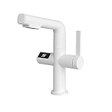 CDZYMY Badezimmer-Wasserhahn mit LED-Temperaturanzeige, 360°-Drehung, Wasserfall-Einhebel-Badezimmer-Mischbatterie, anhebbarer Küchenwasserhahn mit ausziehbarer Brause (schwarz) (schwarz) (weiß)