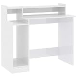 vidaXL Schreibtisch mit LEDs Computertisch Arbeitstisch Bürotisch PC Tisch Büro Laptoptisch Büromöbel Hochglanz-Weiß 97x45x90cm Holzwerk