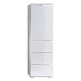 Stella Trading SPICE Hohe Badezimmer Kommode mit Schubladen in Weiß Hochglanz - Badezimmerschank Bad Schrank mit viel Stauraum - 40 x 134 x 32 cm (B/H/T)