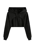 GORGLITTER Damen Crop Hoodie Pullover Sehr Kurz Cool Sweatshirts Langarm Pulli Cut Outs Shirts mit Kapuze Schwarz L