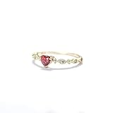 Gold Ring 14K, Damen Ring Vintage 585 Gelbgold Im Labor Hergestellter Rubin 4X4mm Herz Geschenk für Geburtstag Größe 53 (16.9)