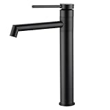 BONADE Wasserhahn Bad Schwarz, Waschtischarmatur Hoch 360° Drehbare Waschbecken Armaturen Schwarz, Armatur Badezimmer Schwarz Matt mit 21cm hohem Auslauf für Aufsatzbecken, Waschbeckenarmatur B