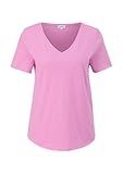 T-Shirt mit abgerundetem V-Ausschnitt und Flammgarnstruktur rosa 38