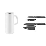 WMF Impulse Thermoskanne 1l & Touch Messerset 2-teilig, Küchenmesser mit Schutzhülle, Spezialklingenstahl antihaftbeschichtet, scharf, Kochmesser, Gemüsemesser, schw