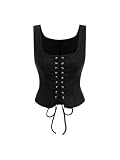 SOLY HUX Damen Crop Top Tank Top Trägertop Elegant Trägershirt mit Schnürung Oberteil Ärmellos Korsett Top Croptop Schwarz L