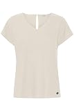OXMO OXSABINE Damen Bluse Shirt aus Leinenmix mit V-Ausschnitt und Knopfverschluss am Rückenausschnitt, Größe:40, Farbe:Cement (140708)