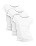Basic Treasure 3er Pack Tshirt Damen Weiß, Kurzärmliges Shirt, 100% Baumwolle T Shirt (Weiß, XL)