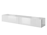 Mirjan24 TV Schrank Slide, Fernsehschrank, TV Lowboard mit Griffloses Öffnen, Hängeschrank Hochglanz Matt Wohnwand (Länge: 200 cm, Weiß/Weiß Hochglanz)