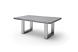 Robas Lund Couchtisch Massivholz mit Baumkante, Wohnzimmertisch Vintage Look, Akazie Massiv Grau lack