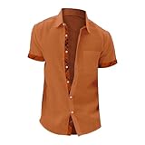 Yowablo Trachtenhemd Herren Kurzarm Sommerhemd für Herren, kurzärmelig, lässig, Manschettenkragen, Flip-Kragen-Oberteil Herren Hemd (Orange, XXXL)