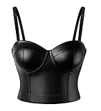 SLIMBELLE Lack Leder Crop Top Damen Leder-Optik Bustier Korsett Bauchfrei Wetlook Shirts Kurz Tanktop Leder Spaghetti BH Top mit Push up Effekt Oberteile Bekleidung für Jeans Rock
