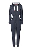 OXMO OXBenna Damen Overall Jogginganzug OneSize mit Kapuze Kordel Kängurutasche Baumwollmischung Regular fit, Größe:S, Farbe:INS BL Mel (7989915)
