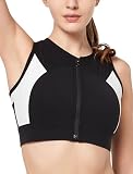 Yvette Sport BH Damen Starker Halt Sport-Tshirt mit Vorderverschluss Ringerrücken Lauf Fitness Bra, Schwarz, L