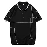 Herren-Poloshirt, kurzärmelig, für Business, Freizeit, schmale Oberteile, Schwarz , XL